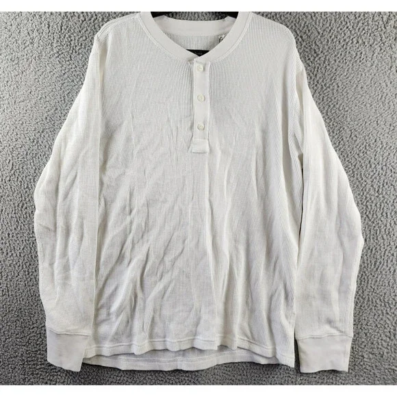 rag & bone Waffle Knit Henley Top Men's XL White Solid Long Sleeve Pullover - Picture 2 of 15